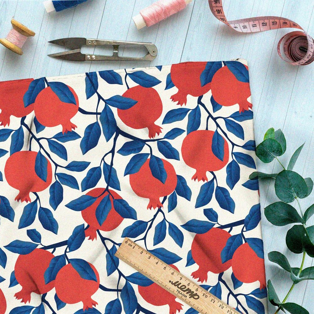 Ткань мембрана японские гранаты с синей листвой