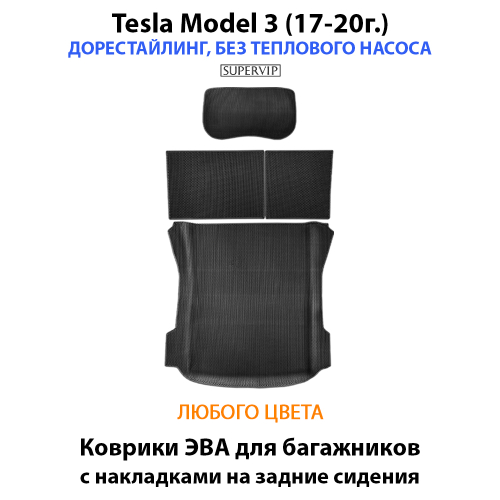 Коврики ЭВА в багажники с накладками на задние сидения для Tesla Model 3 (17-н.в.)