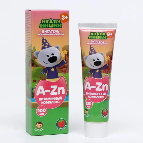МИ-МИ-МИШКИ Витаминный комплекс для детей ВитаГель от А до Zn 3+ со вкусом клубники туба 100мл.