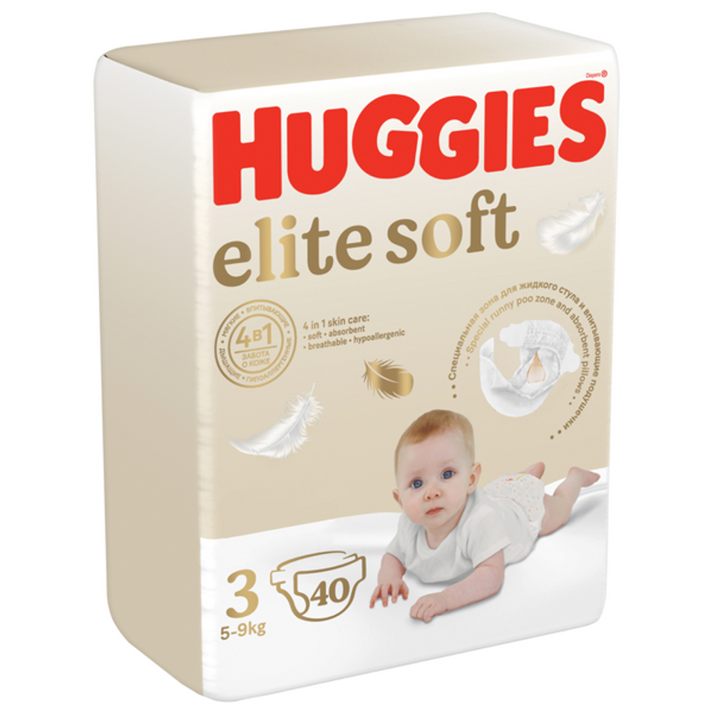 Подгузники Huggies Elite Soft 5-9кг, 3 размер, 40шт