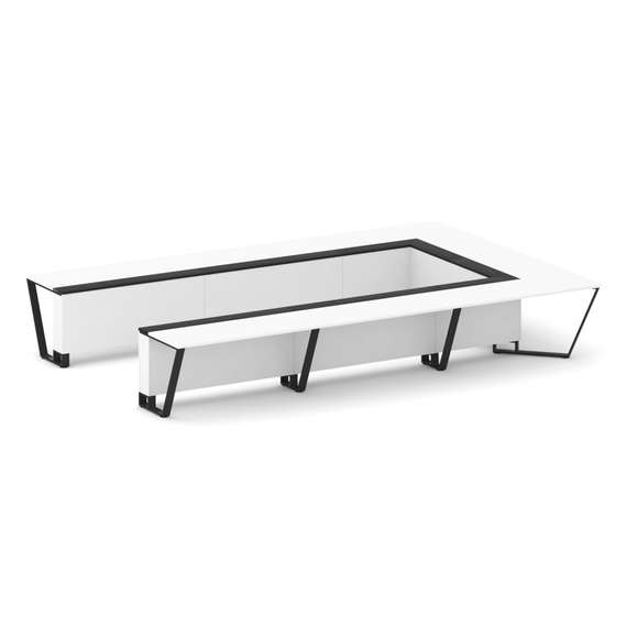 Steel Meet Стол переговорный П-образный KMK-PR.B.SP-15P Белый Бриллиант/Графит Глянец/Металл Черный