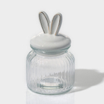 Банка стеклянная для сыпучих продуктов с керамической крышкой Зайка в золотом, 600 мл