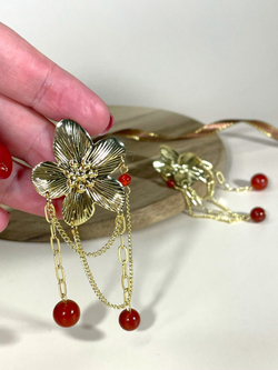 Серьги Сакура с сердоликом