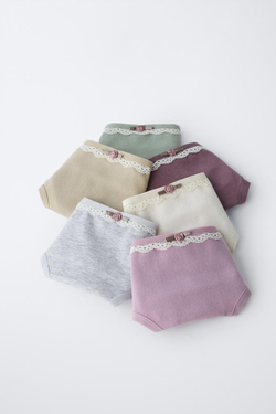 ZARA НАБОР ИЗ ШЕСТИ ТРУСОВ С КРУЖЕВОМ, РАЗНОЦВЕТНЫЙ