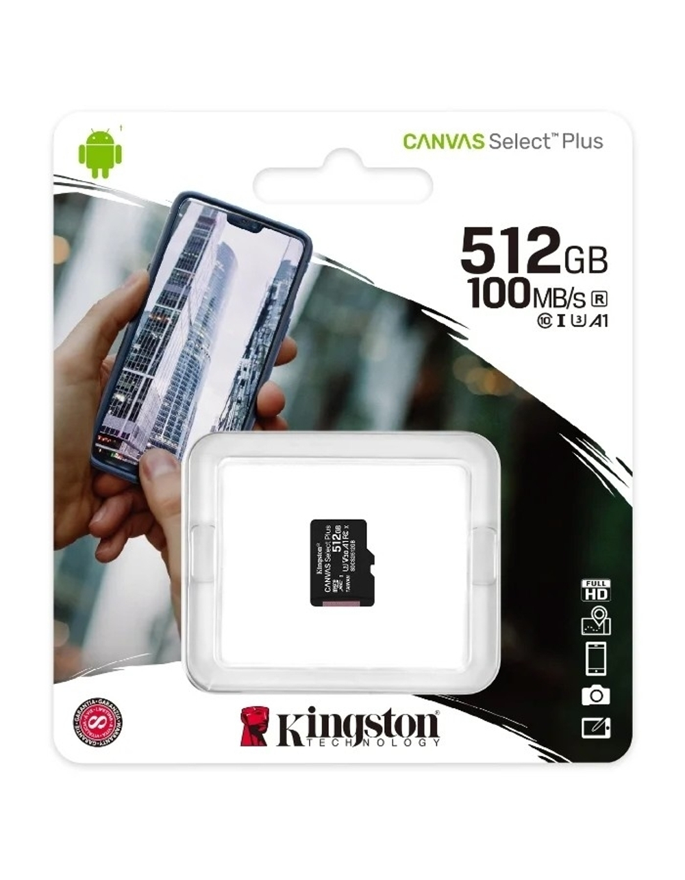 Карта памяти Micro SecureDigital 512Gb Kingston Class 10 UHS-I U3 Canvas Select Plus SDCS2 / 512GBSP w / o adapter