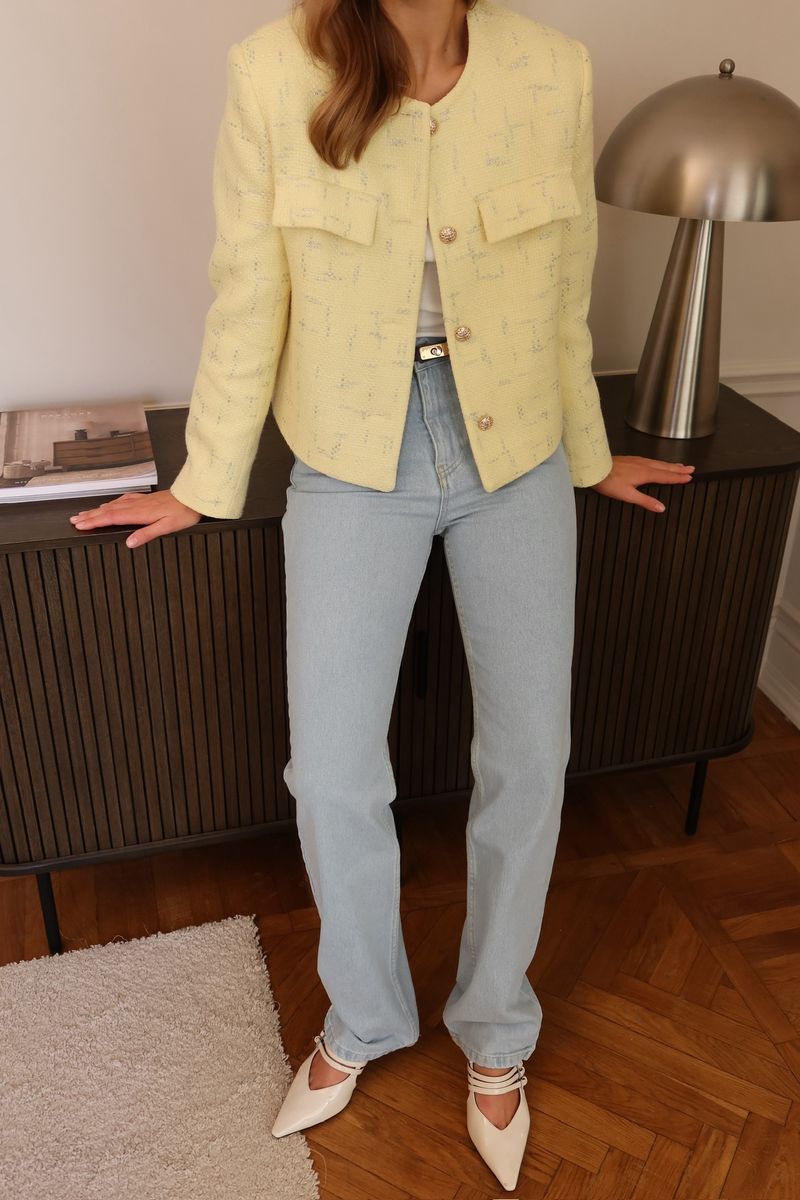Жакет из твида укороченный лимонный