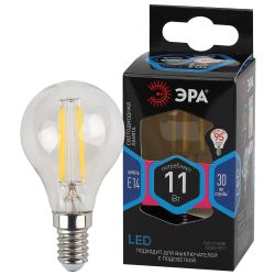 Лампочка светодиодная ЭРА F-LED P45-11W-840-E14 Е14 / Е14 11Вт филамент шар нейтральный белый свет | Филаментные декоративные