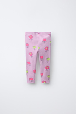 ZARA ЛЕГИНСЫ В РУБЧИК С ПРИНТОМ, СВЕТЛАЯ МАЛЬВА