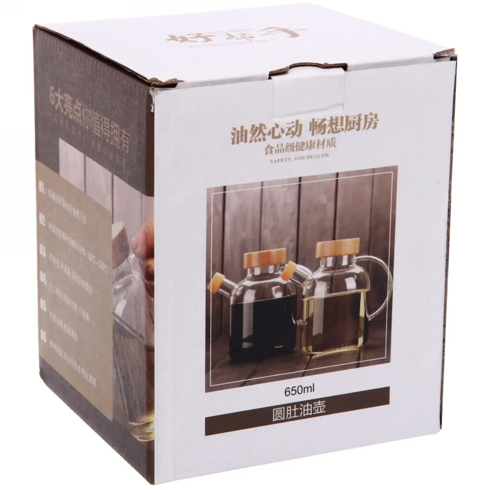 Бутылка стеклянная для специй 600мл «Хай-Тек» с бамбуковой крышкой