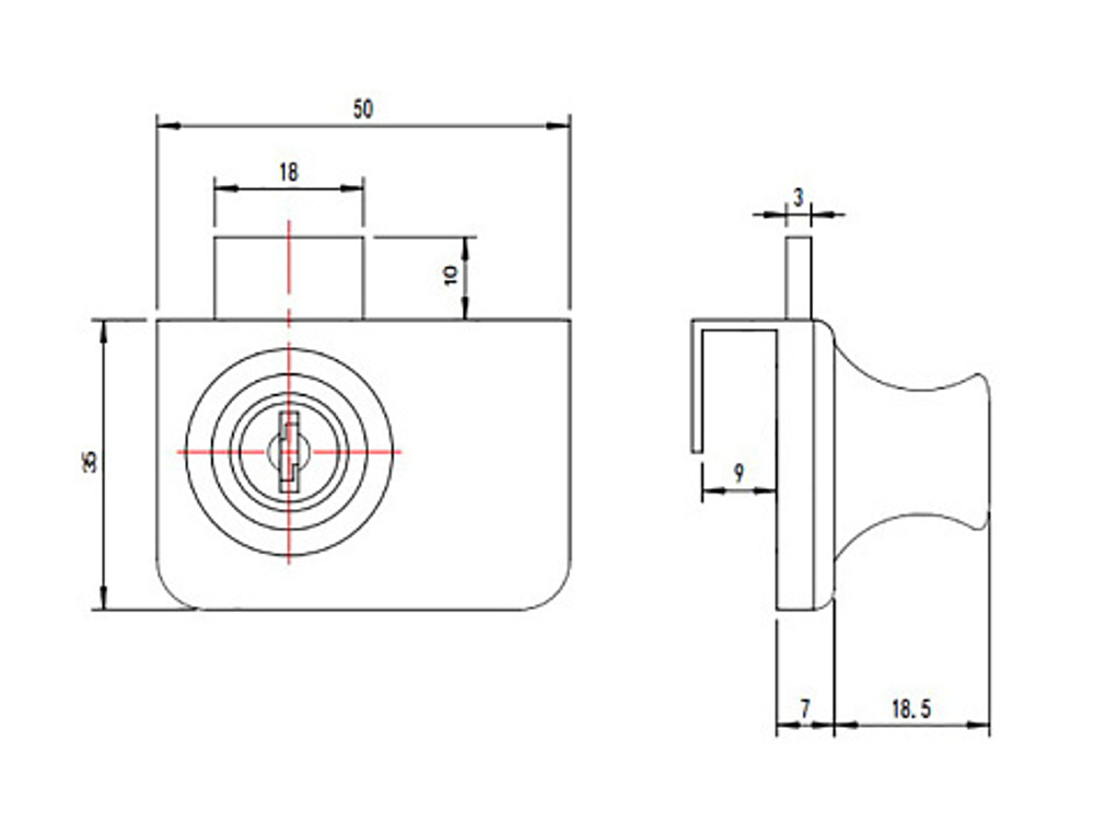 Замок меб для двух стеклянных дверей с отв планкой, сталь, хром, №805