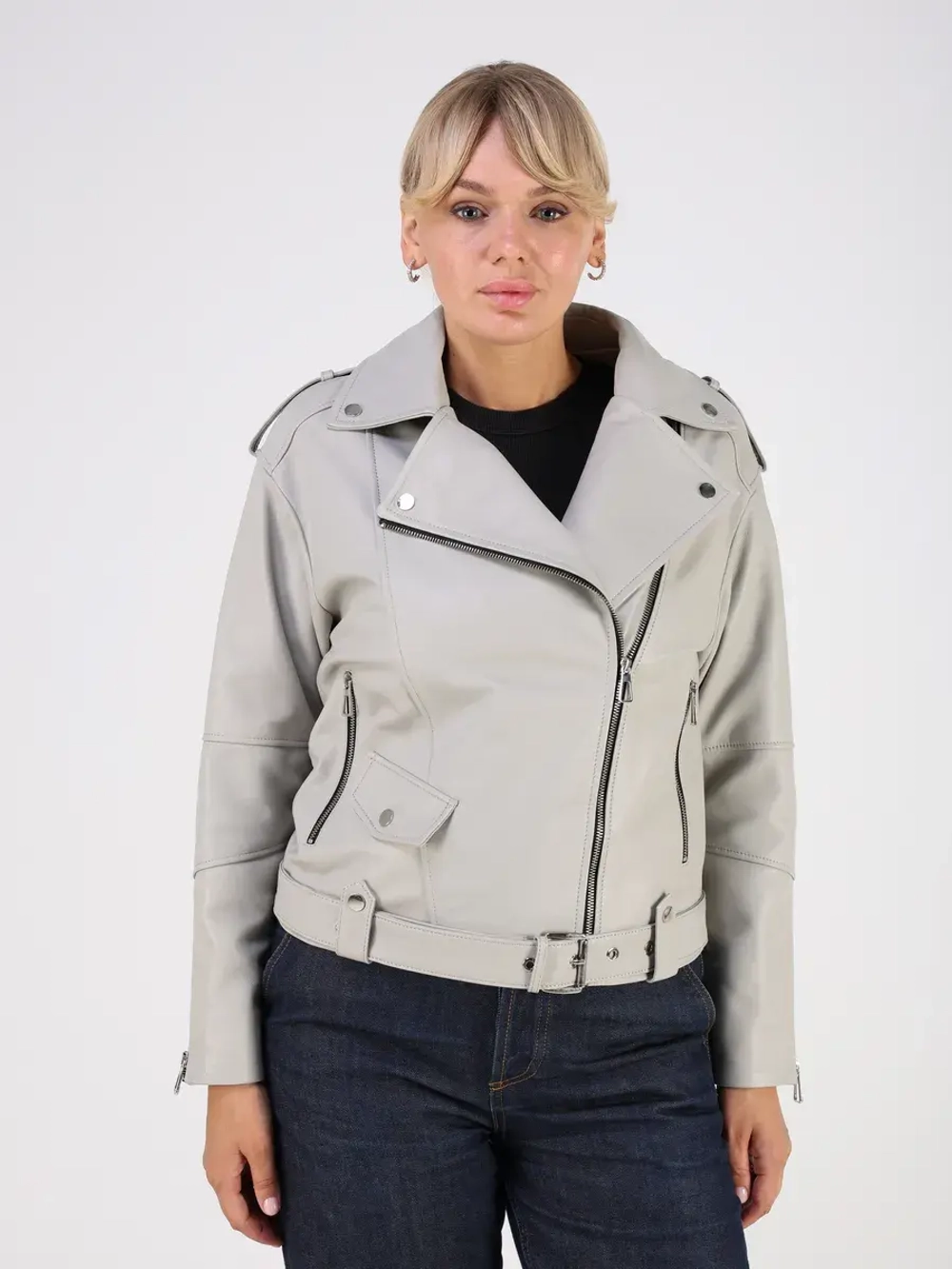 Кожаная куртка демисезонная косуха оверсайз