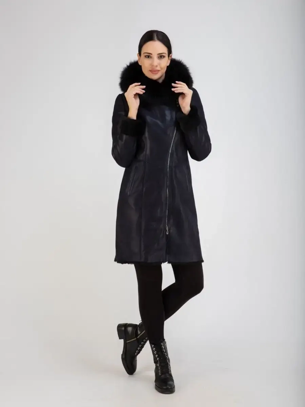 Дубленка женская натуральная длинная с капюшоном Турция