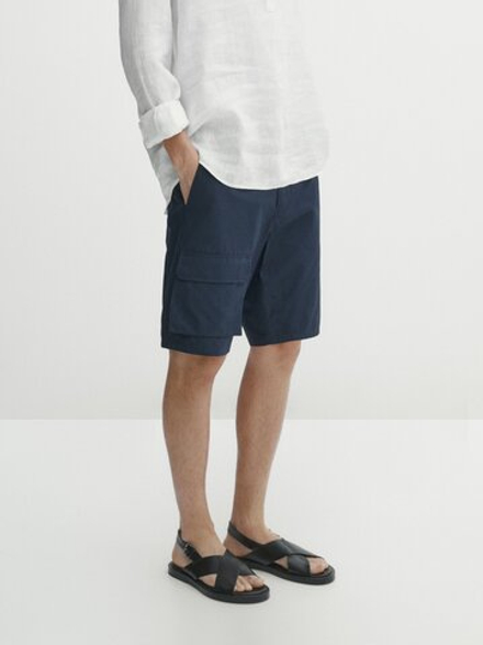 Massimo Dutti 100% льняные шорты-бермуды, черный