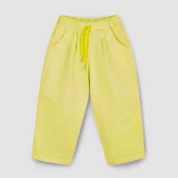 Широкие брюки из вареного денима бананового цвета