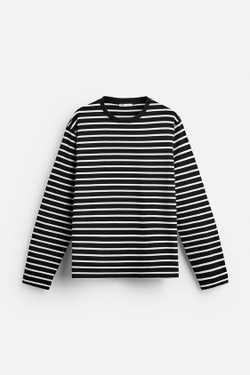 ZARA ФУТБОЛКА В ПОЛОСКУ, ЧЕРНЫЙ/БЕЛЫЙ