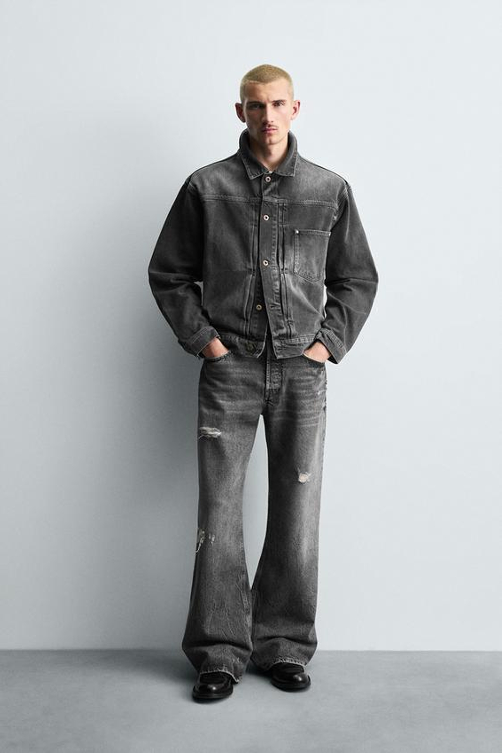 ZARA ДЖИНСЫ WIDE FLARE FIT, СЕРЫЙ