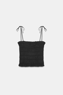 ZARA ТОП НА БРЕТЕЛЯХ СО СБОРКАМИ, ЧЕРНЫЙ
