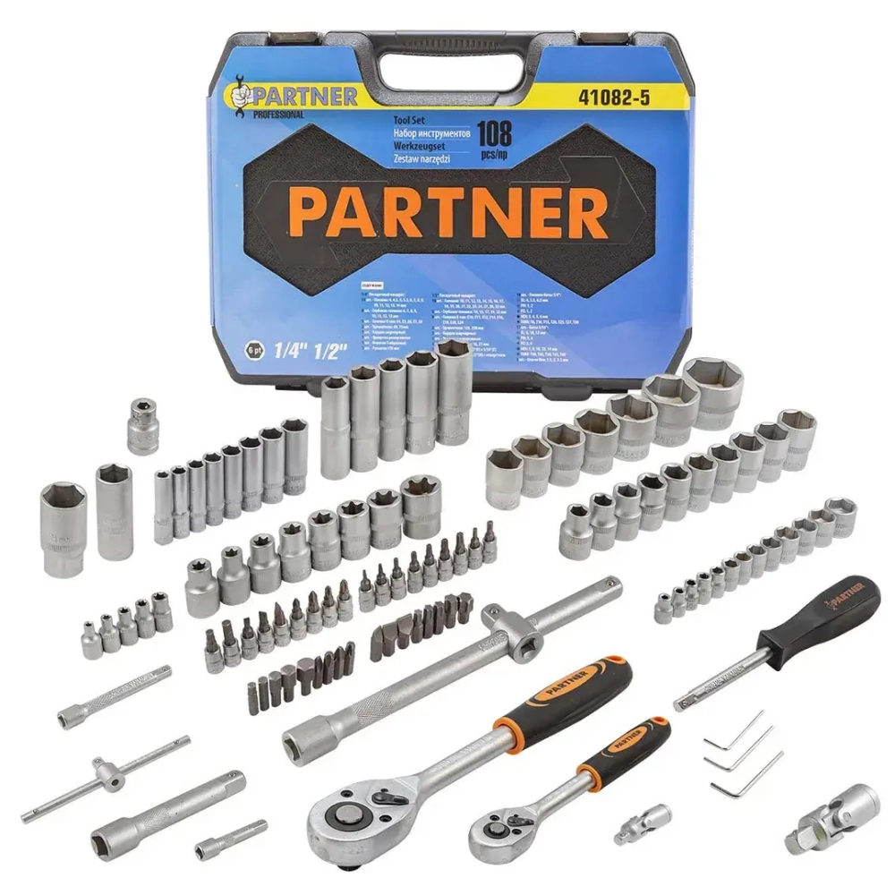 Набор инструмента 108пр.1/4''&amp;1/2''(6-гран)(4-32мм) Partner PA-41082-5