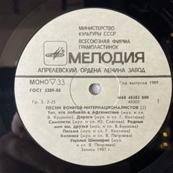 Винтажная виниловая пластинка LP Военные Песни, Время Выбрало Нас. Песни Воинов-Интернационалистов Пластинка 2 (СССР 1988)