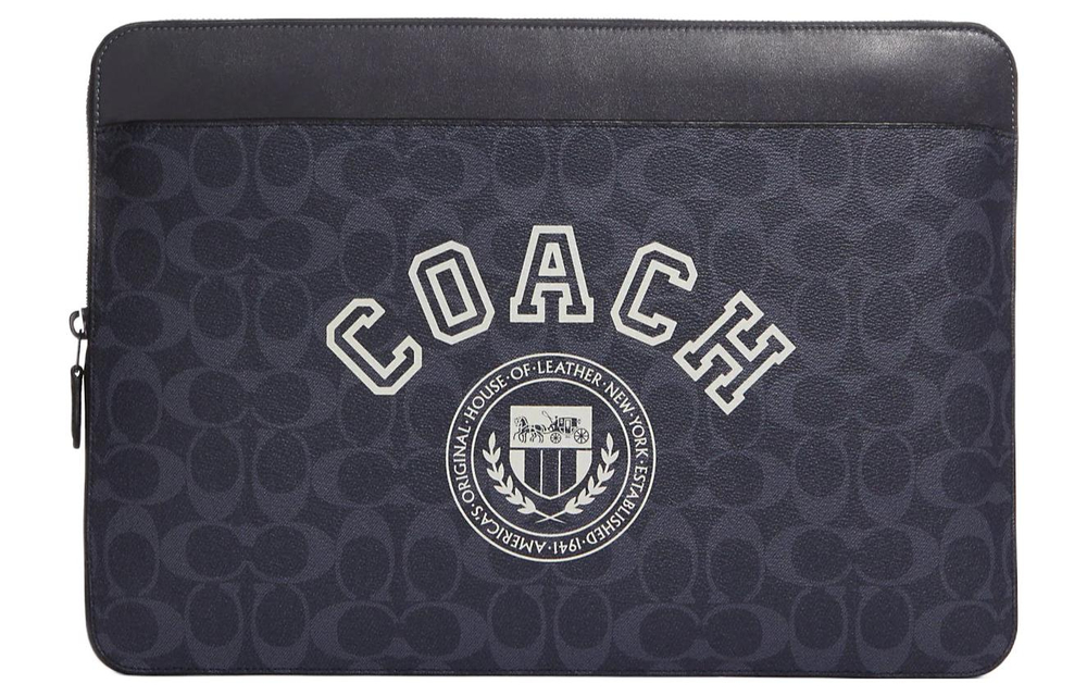 COACH Coated Canvas With Refined Calfskin Clutch Laptop Bag Large Women"s Denim & Chalk White