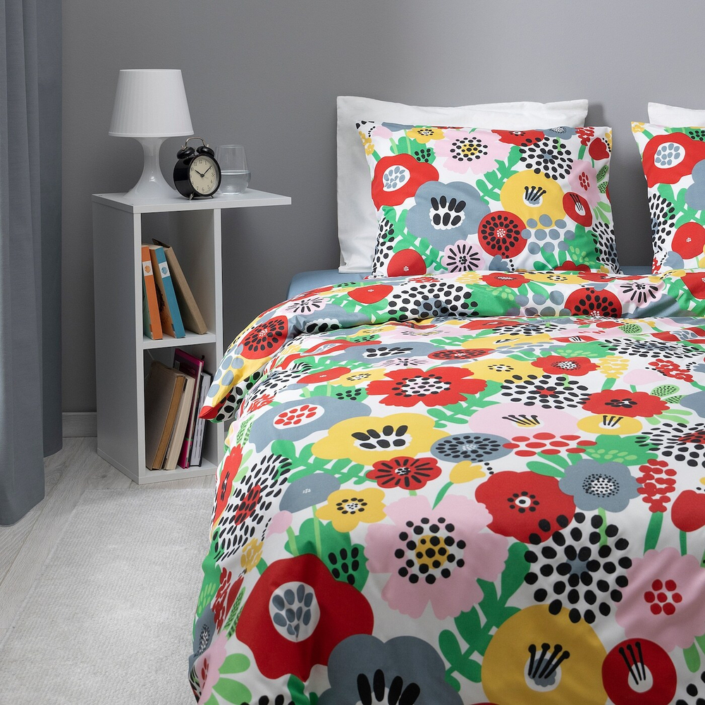 IKEA BRUKSVARA  (ИКЕА БРУКСВАРА)  -  Пододеяльник и 2 наволочки, многоцветный/цветочный рисунок, 200x200/50x60 см