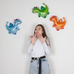 Шар (14''/36 см) Мини-фигура, Дракон, Голубой, 1 шт.