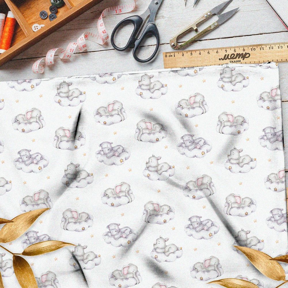 Ткань муслин зверята на облаках