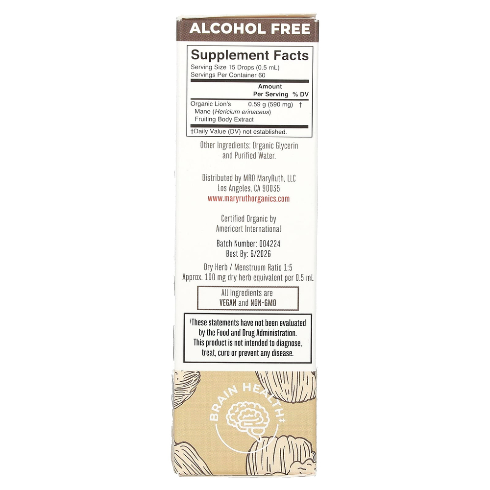 MaryRuth's, жидкий экстракт органического ежовика гребенчатого, без спирта, 30 мл (1 жидк. унция)