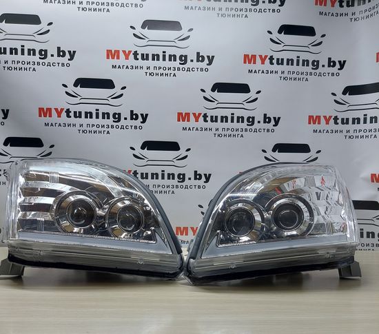 Передние фары Tube Light для Toyota Land Cruisre Prado 120 (03-09) динамические хромированные