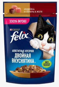 КОРМ FELIX ИНДЕЙКА И ПЕЧЕНЬ В ЖЕЛЕ 75ГР