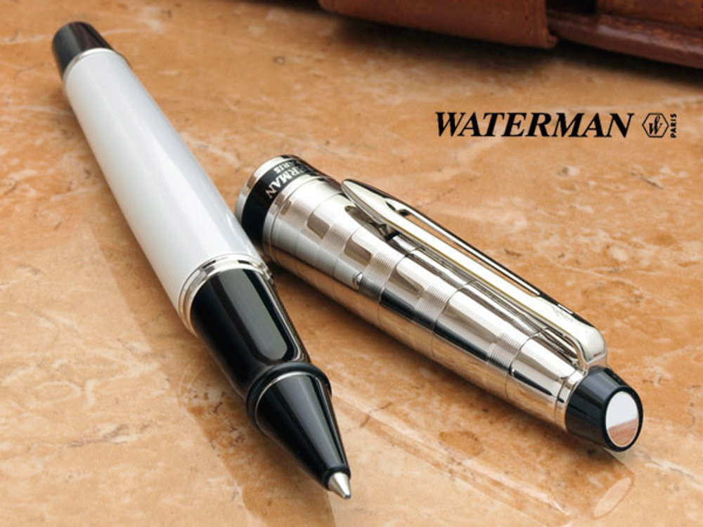 Ручка-роллер Waterman Expert 3, цвет: Deluxe White CT, стержень: Fblk