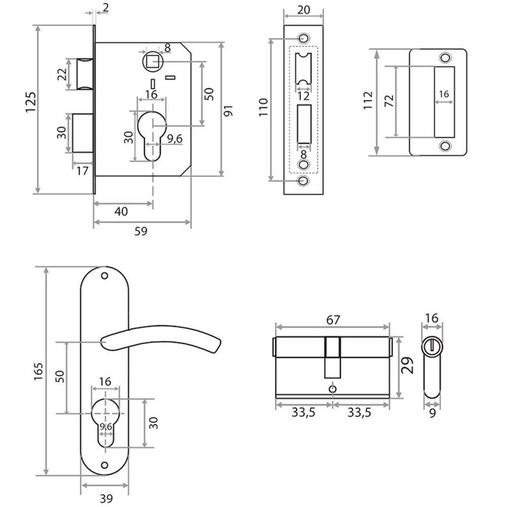 Замок врезной Trodos, 50/106-ЦМ70 SB, 202047, ручка в комплект, цилиндровый, мат зол