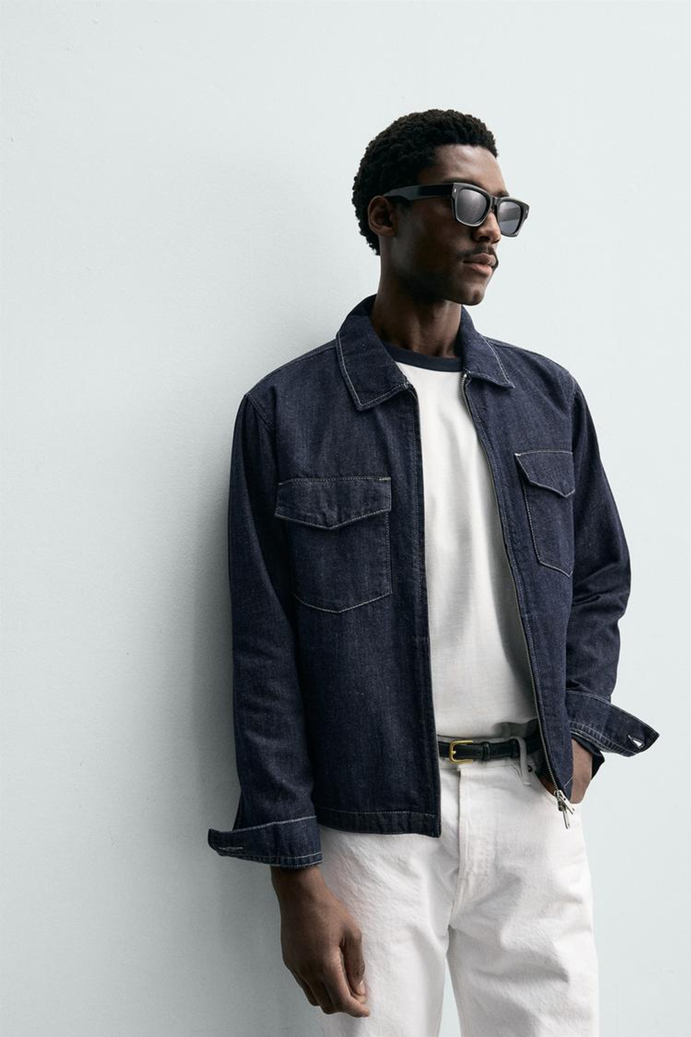 ZARA ДЖИНСОВАЯ КУРТКА-РУБАШКА НА МОЛНИИ, ИНДИГО