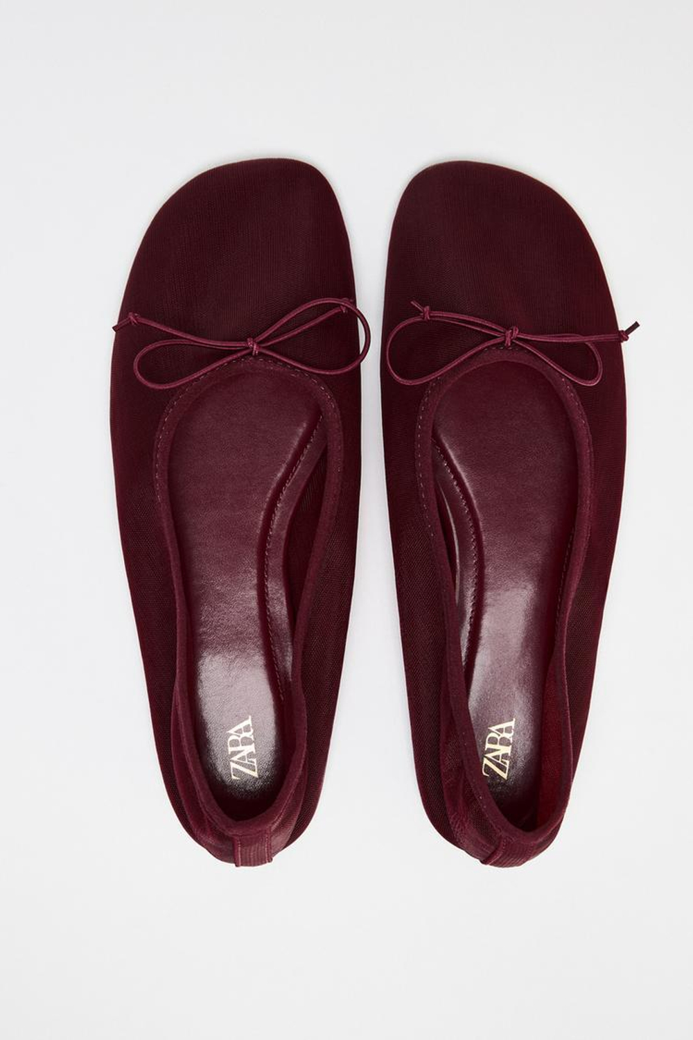 ZARA БАЛЕТКИ ИЗ СЕТЧАТОЙ ТКАНИ, БОРДОВО-КРАСНЫЙ