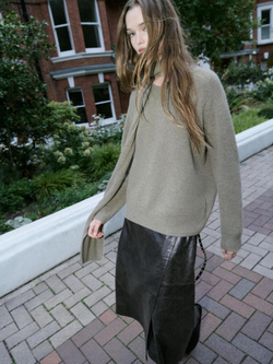 Massimo Dutti Свитер из 100% шерсти с шарфом и карманом, зеленый