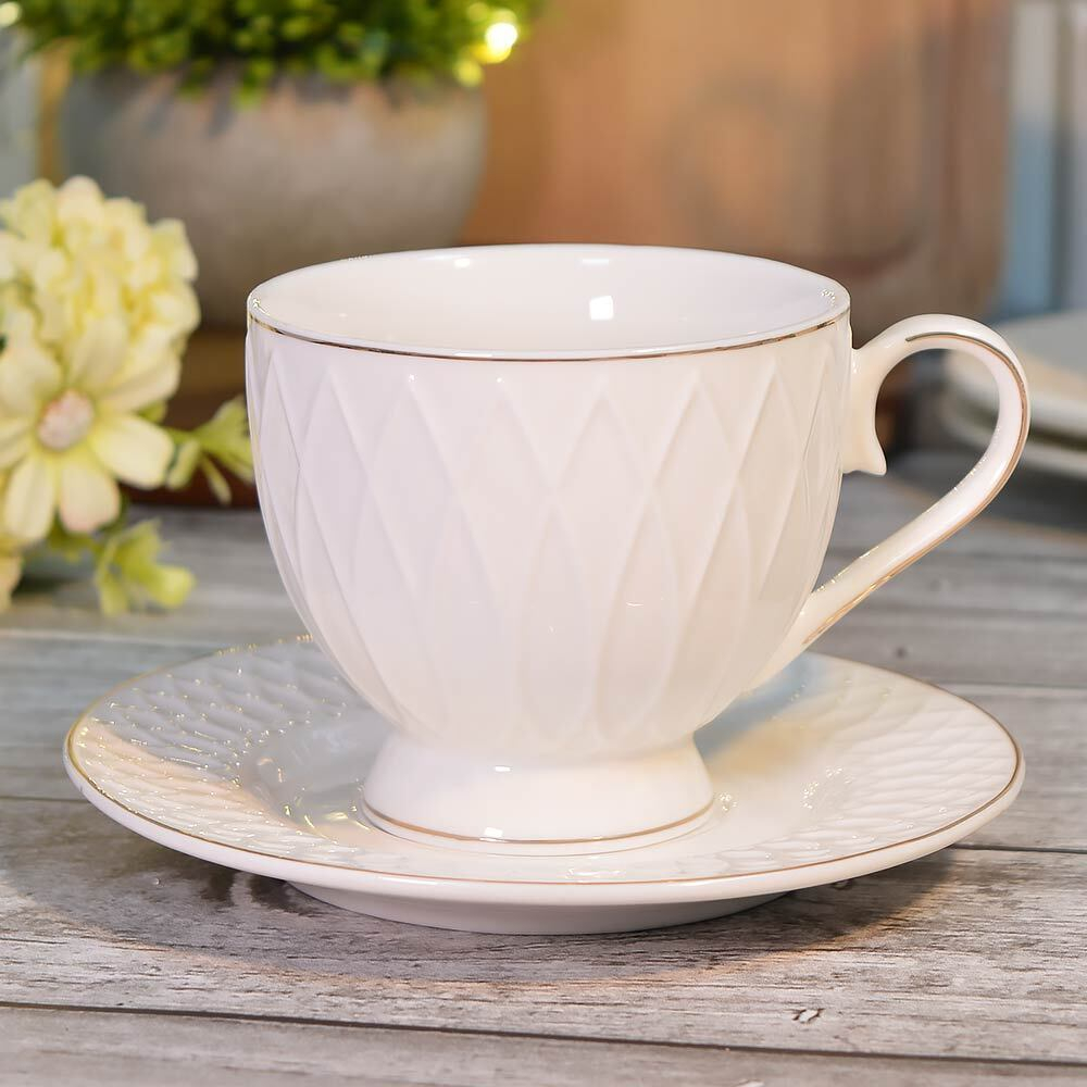 Чайный набор 12 предметов 230мл "Золотая линия" в круглой коробке