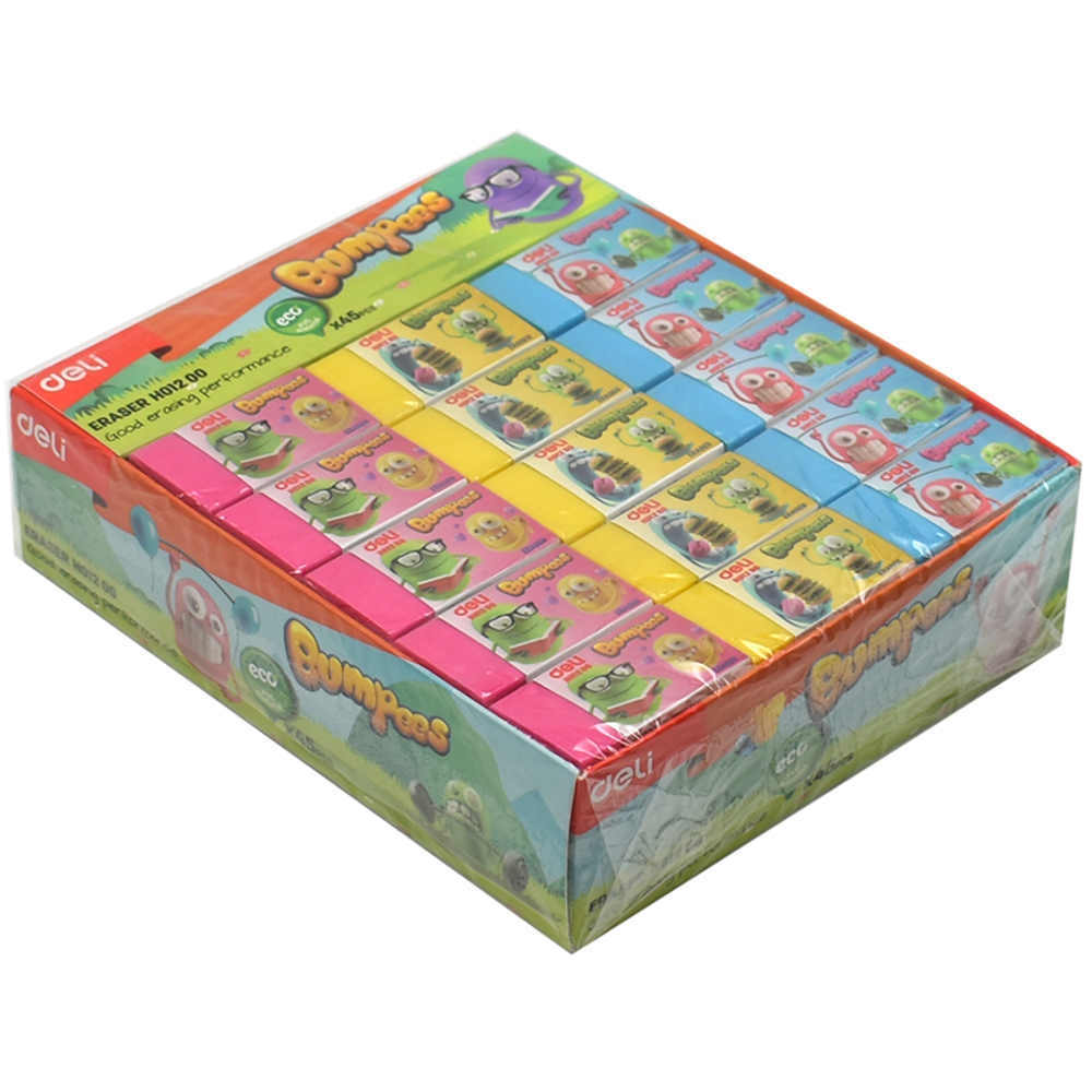 Ластик DELI "Bumpees", прямоугольный, ассорти, 40х22х12 мм