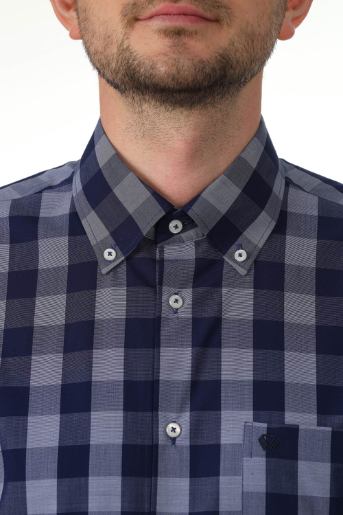 Сорочка мужская VESTER длинный рукав, бамбуковое волокно, темно-синяя в клетку 51915 25