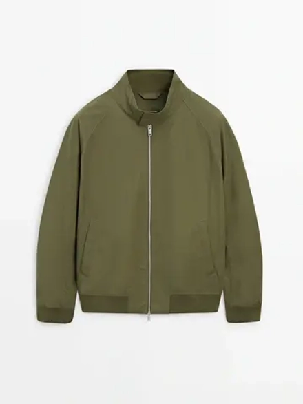 Massimo Dutti Бомбер из смесового хлопка, светлый хаки