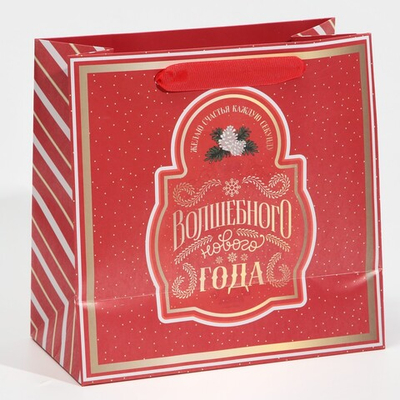 Пакет подарочный новогодний ламинированный квадратный «Вера в чудеса», 22 х 22 х 11 см