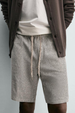 ZARA БЕРМУДЫ RELAXED FIT ИЗ ВИСКОЗЫ И ЛЬНА, ПОЛОСКИ