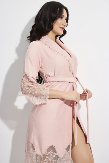 4155 Халат женский велюровый Nusa BAMBOO BUKLE 2XL пудра с воротником