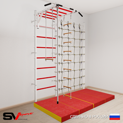 Шведская стенка Sv Sport усиленная 63640 (Турник рукоход/Канат/Лестница/Трапеция/Мат 2м/Канатный лаз)