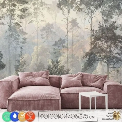 Флизелиновые фотообои 3Д на стену DreamWall "Лес фреска Арт. 70182" 408х275 см, моющиеся виниловые обои на кухню, в детскую, с эффектом 3d для спальни, декор для интерьерного покрытия в доме