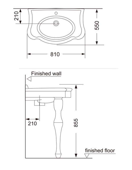 Раковина на двух фигурных ножках Creo Ceramique ORLEANS 810х550х855, белая