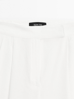 Massimo Dutti Брюки-палаццо из льняной смеси с вытачками, кремовый