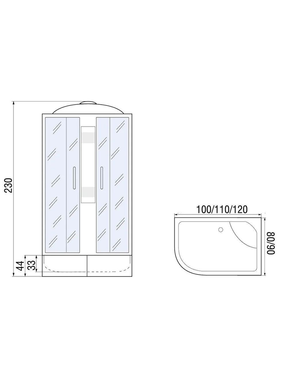 Душевая кабина RIVER  DUNAY XL 120/90/44  TH R 120х90 см,  тонированное стекло, поддон высокий, крыша, правосторонняя, увеличенная высота