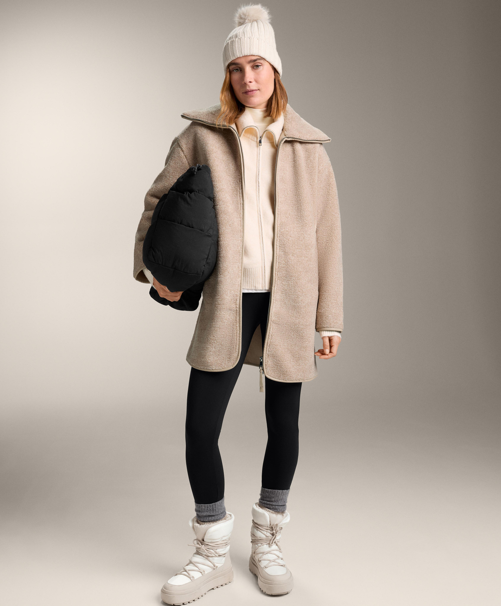 Oysho Длинная куртка из искусственной овчины, песочный меланж