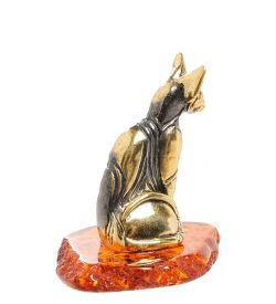 Народные промыслы AM-1934 Фигурка «Кошка Сфинкс египетская» (латунь, янтарь)
