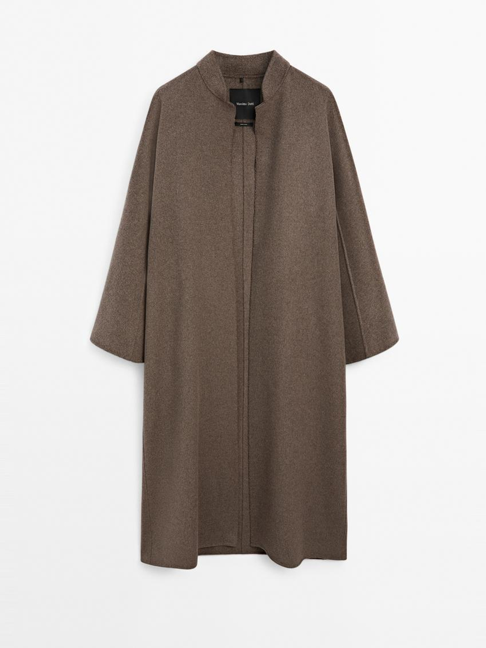 Massimo Dutti Длинное пальто из смесовой шерсти, коричневый